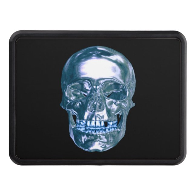 Blue Chrome Skull Trailer Hitch Cover (Front)