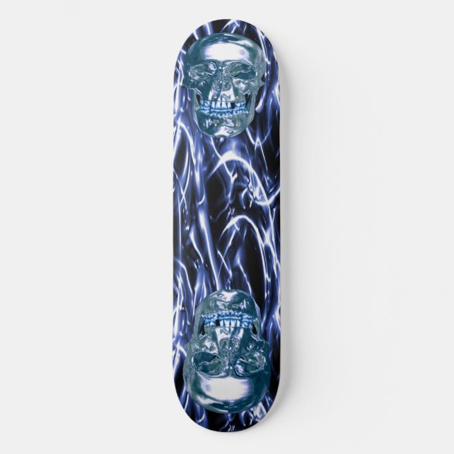 Blue Chrome Skulls Skateboard Deck (Front)