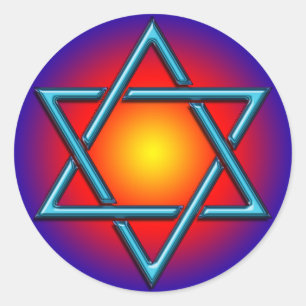BLUE CHROME STAR OF DAVID CLASSIC ROUND STICKER