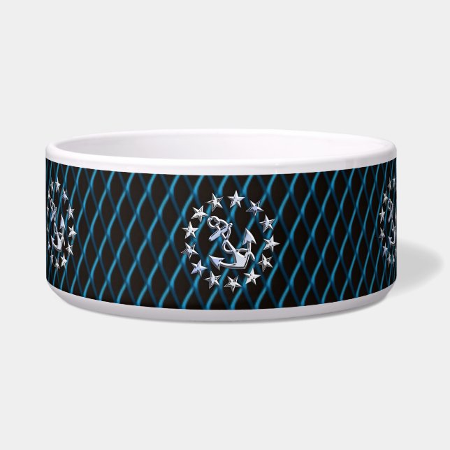 Blue Chrome Style Yacht Flag on Grille Print Bowl (Left)