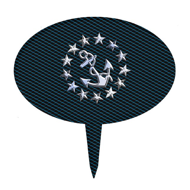 Blue Chrome Style Yacht Flag on Grille Print Cake Topper (Front)