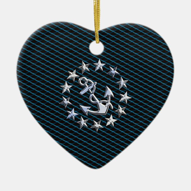 Blue Chrome Style Yacht Flag on Grille Print Ceramic Ornament (Front)