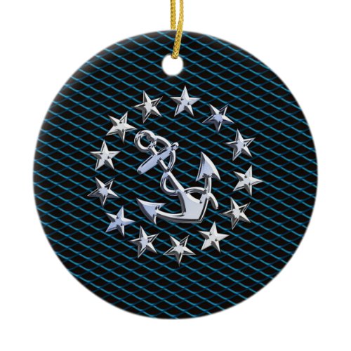 Blue Chrome Style Yacht Flag on Grille Print Ceramic Ornament