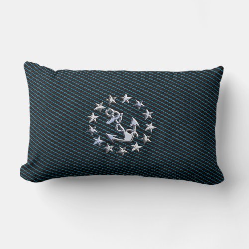Blue Chrome Style Yacht Flag on Grille Print Lumbar Pillow