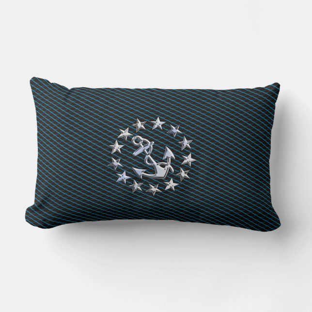 Blue Chrome Style Yacht Flag on Grille Print Lumbar Pillow (Front)