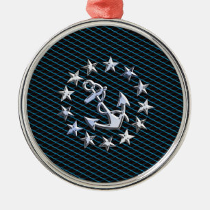 Blue Chrome Style Yacht Flag on Grille Print Metal Ornament