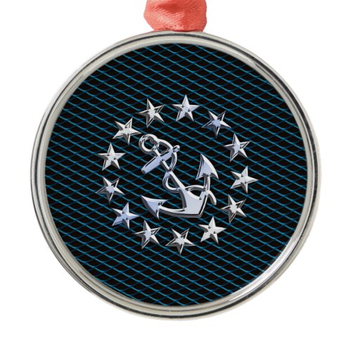 Blue Chrome Style Yacht Flag on Grille Print Metal Ornament