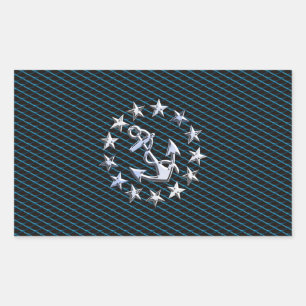 Blue Chrome Style Yacht Flag on Grille Print Rectangular Sticker