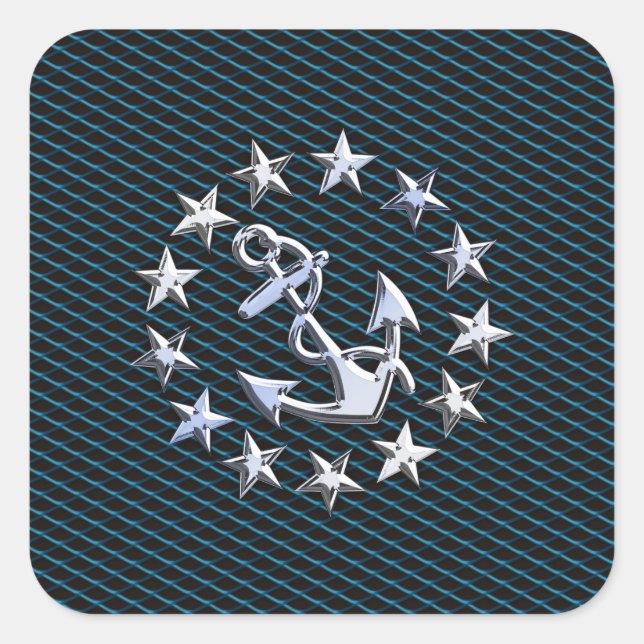 Blue Chrome Style Yacht Flag on Grille Print Square Sticker (Front)
