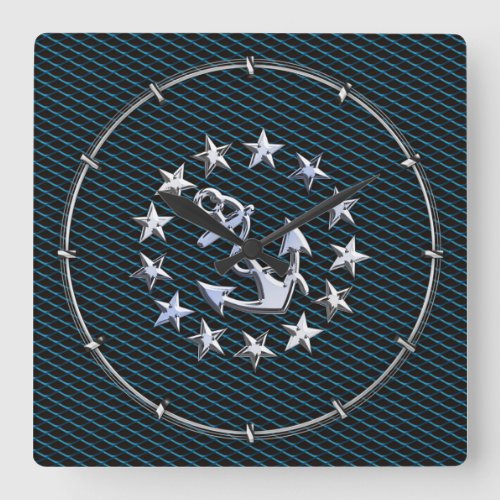 Blue Chrome Style Yacht Flag on Grille Print Square Wall Clock