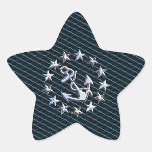 Blue Chrome Style Yacht Flag on Grille Print Star Sticker