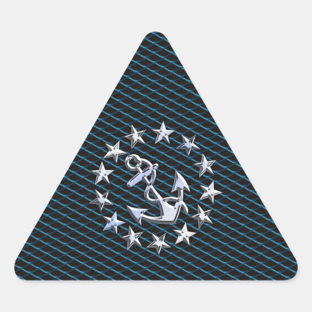 Blue Chrome Style Yacht Flag on Grille Print Triangle Sticker (Front)