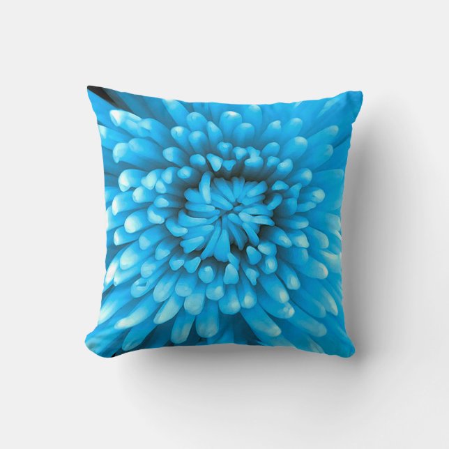 Blue Chrysanthemum Throw Pillow (Front)