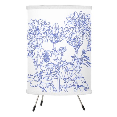 Blue Chrysanthemums drawing outline art lampshade Tripod Lamp