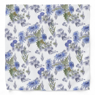 Blue chrysanthemums , watercolor bandana