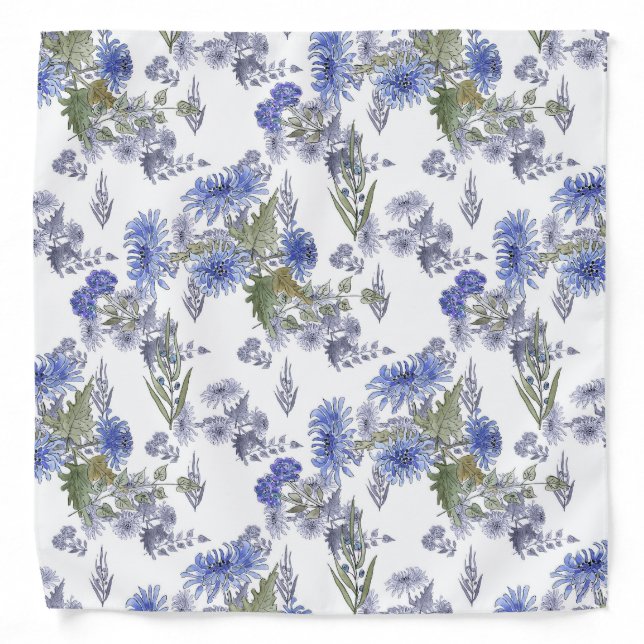 Blue chrysanthemums , watercolor bandana (Front)