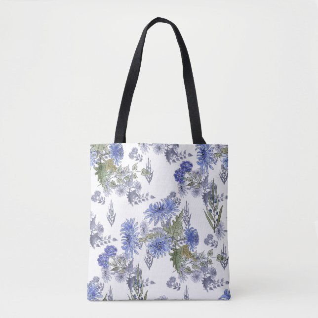 Blue chrysanthemums , watercolor tote bag (Front)