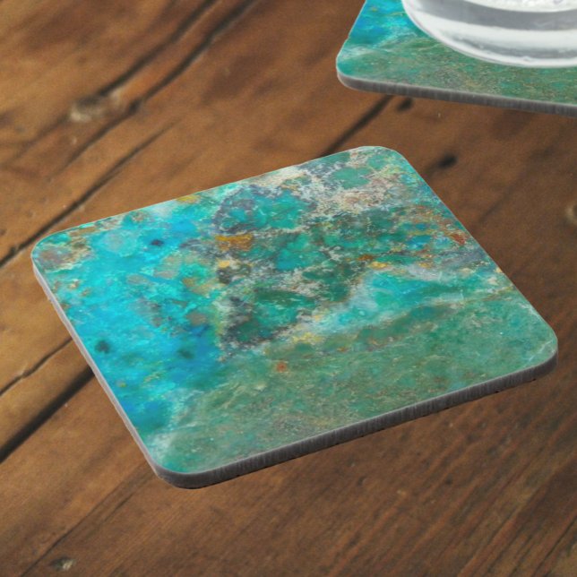 Blue Chrysocolla Mineral Stone Beverage Coaster (In Situ)