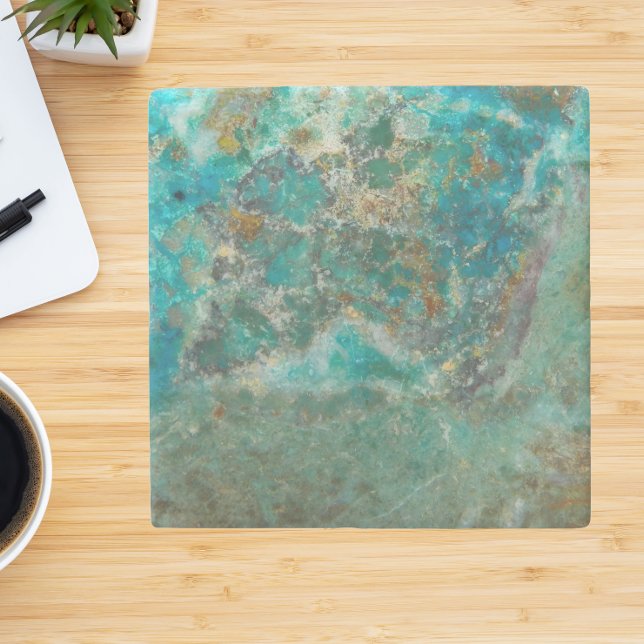 Blue Chrysocolla Mineral Stone Coaster (In Situ)