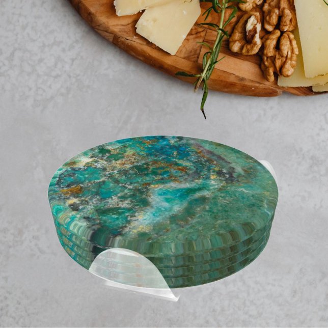 Blue Chrysocolla Mineral Stone Coaster Set (In Situ Set)