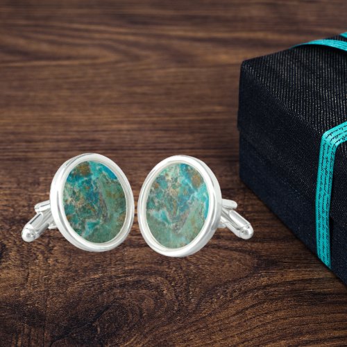 Blue Chrysocolla Mineral Stone Cufflinks