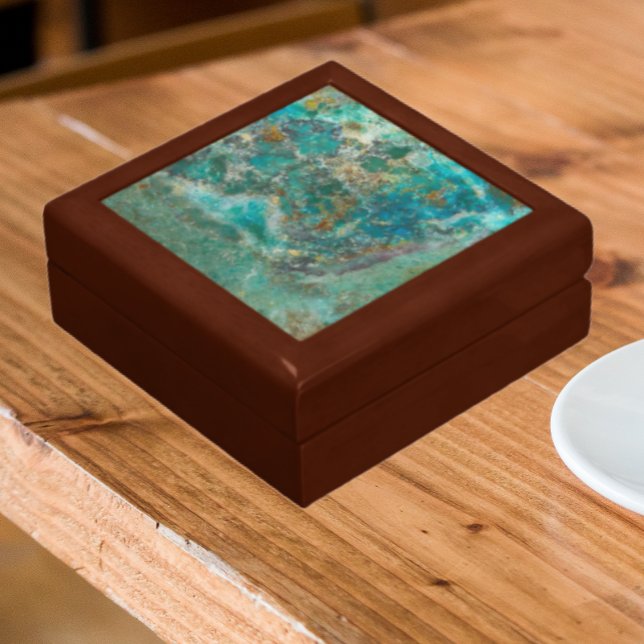 Blue Chrysocolla Mineral Stone Gift Box (In Situ Angled)
