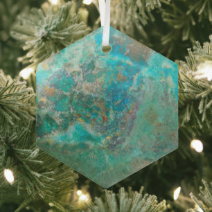 Blue Chrysocolla Mineral Stone Glass Ornament