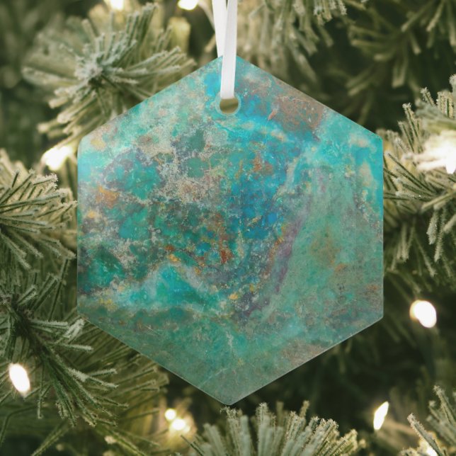 Blue Chrysocolla Mineral Stone Glass Ornament (Insitu)