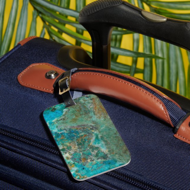 Blue Chrysocolla Mineral Stone Luggage Tag (Front Insitu 1)