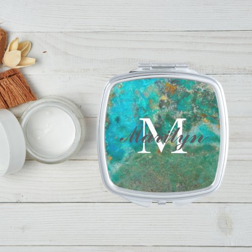 Blue Chrysocolla Mineral Stone Personalized Compact Mirror