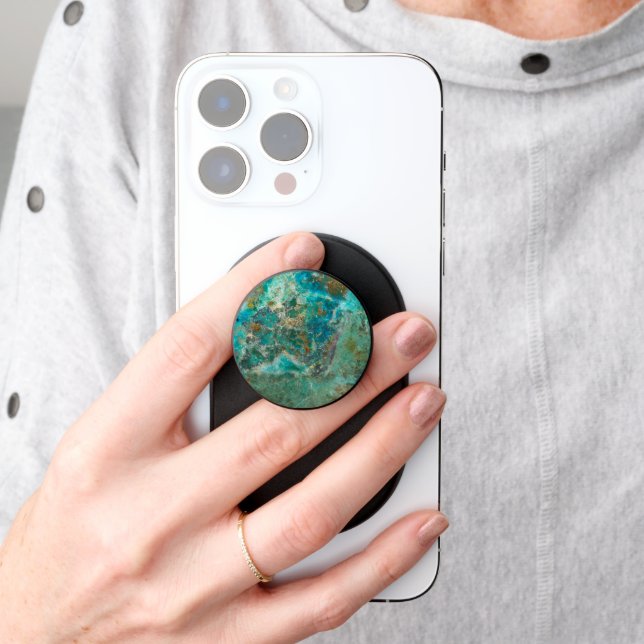 Blue Chrysocolla Mineral Stone PopSocket (Hand)