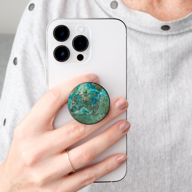 Blue Chrysocolla Mineral Stone PopSocket (Hand)