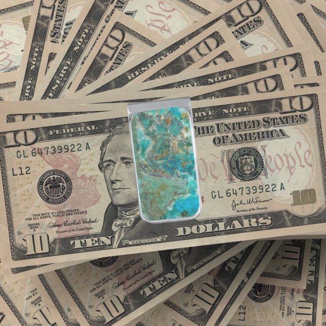 Blue Chrysocolla Mineral Stone Silver Finish Money Clip (In Situ Money)