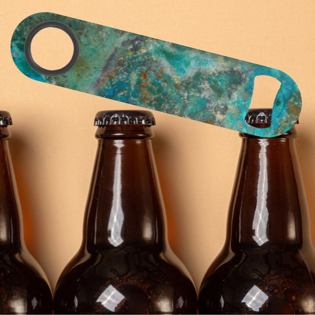 Blue Chrysocolla Mineral Stone Speed Bottle Opener (In Situ Beer Bottles)