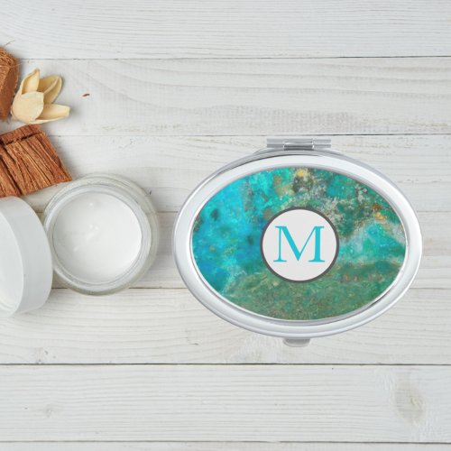 Blue Chrysocolla Mineral Stone with Initial Compact Mirror