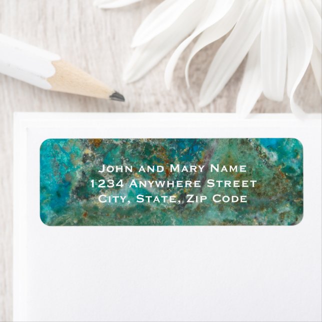 Blue Chrysocolla Minerals Stone Return Address Label (Insitu)