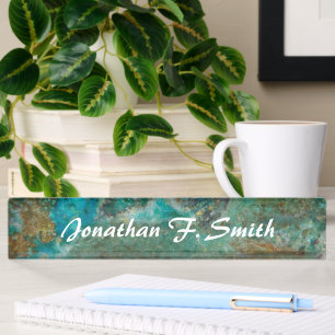 Blue Chrysocolla Stone Image Personalized Desk Name Plate
