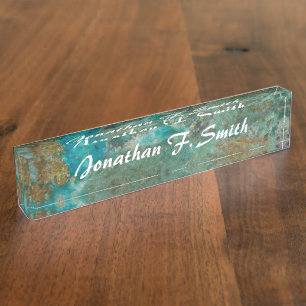 Blue Chrysocolla Stone Image Personalized Desk Name Plate