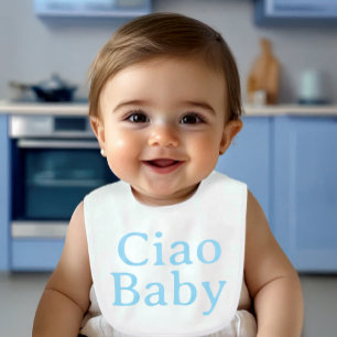 Blue "Ciao Baby" on White Baby Bib