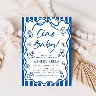 Blue Ciao Baby Whimsical Italian Baby Shower Invitation