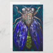 Blue Cicada (Surreal Realism insect painting) (Front/Back)