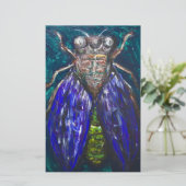 Blue Cicada (Surreal Realism insect painting) (Standing Front)