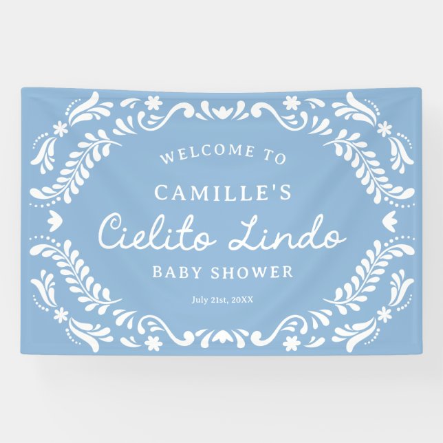 Blue Cielito Lindo Baby Shower Welcome Banner (Horizontal)
