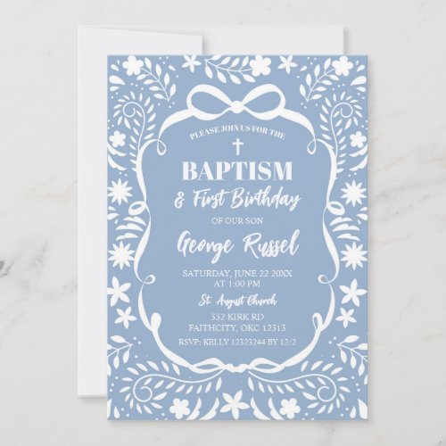 Blue Cielito Lindo Baptism Talavera Pattern Invitation