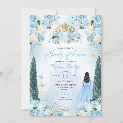 Blue Cinderella Fairytale Princess Sweet Sixteen Invitation