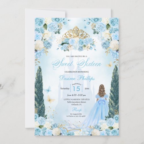 Blue Cinderella Fairytale Princess Sweet Sixteen Invitation