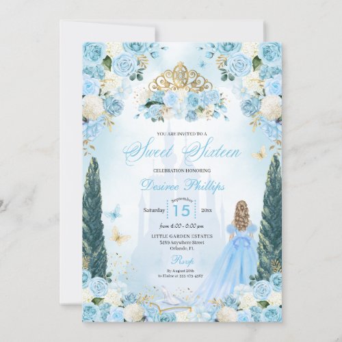 Blue Cinderella Fairytale Princess Sweet Sixteen Invitation