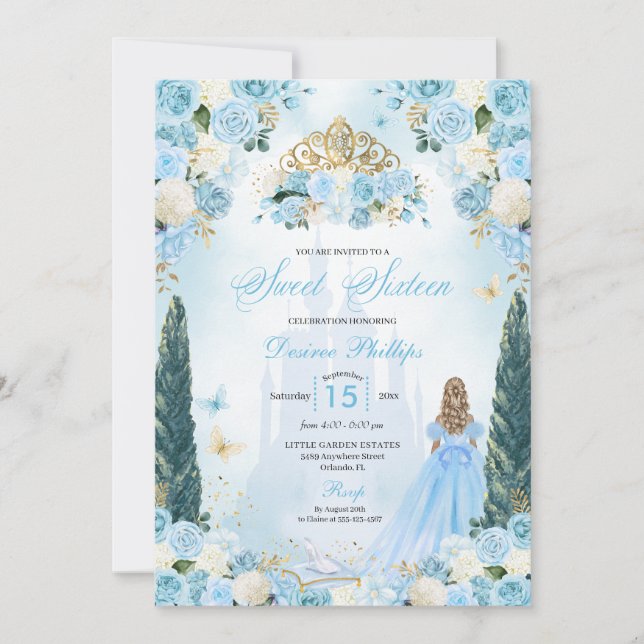 Blue Cinderella Fairytale Princess Sweet Sixteen Invitation (Front)