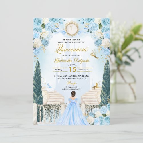 Blue Cinderella Princess Fairy Quinceanera Invitation