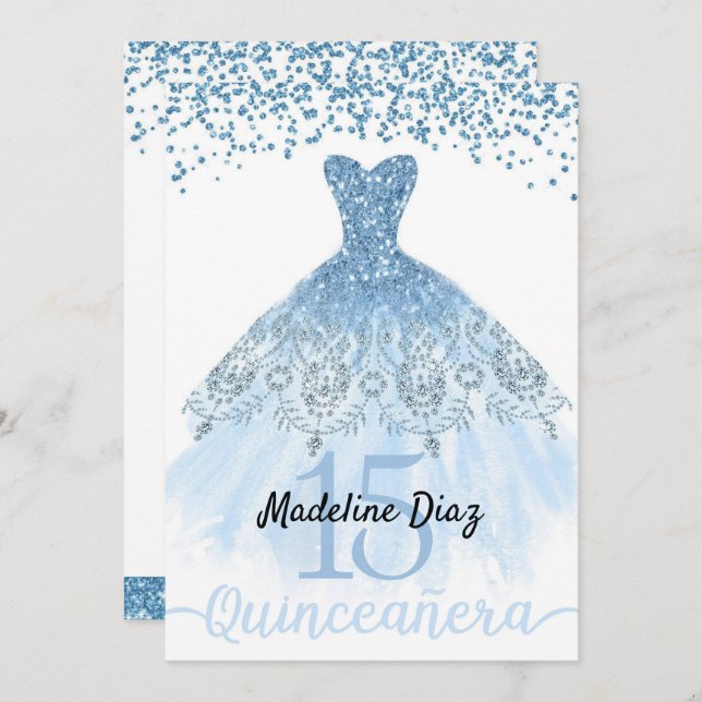 Blue Cinderella Quinceanera Birthday Invitation (Front/Back)